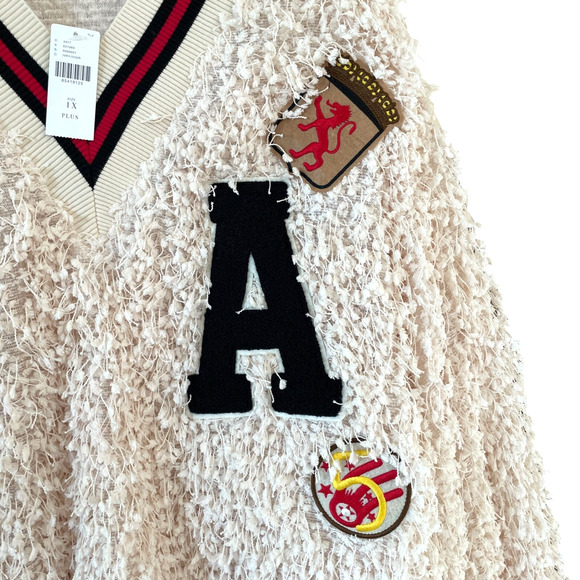 ANTHROPOLOGIE EVA FRANCO Plus Size 1X Varsity Pullover Shaggy Sweatshirt Top NWT - Picture 8 of 13
